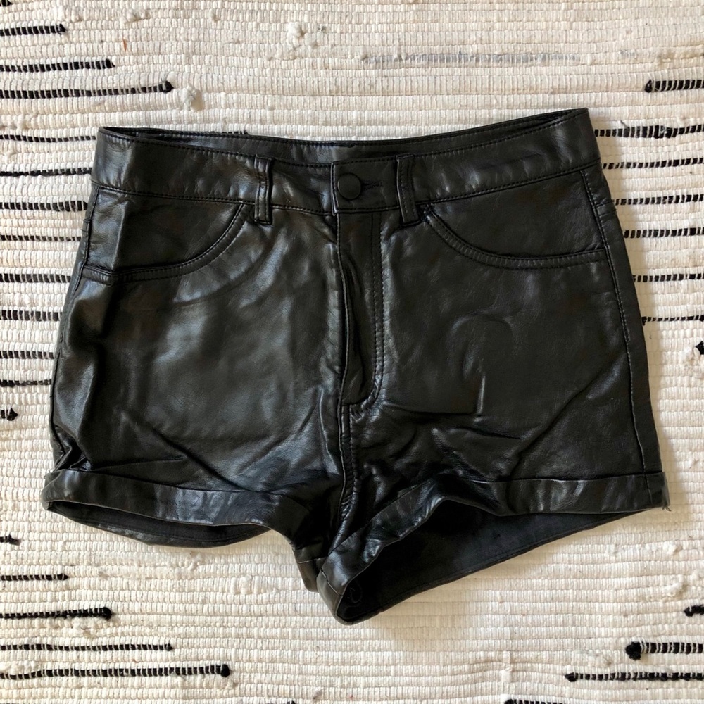 Black faux leather shorts